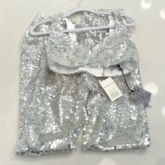 ILA Glide Sequin Silver Straight Trousers - Picture 11 of 13